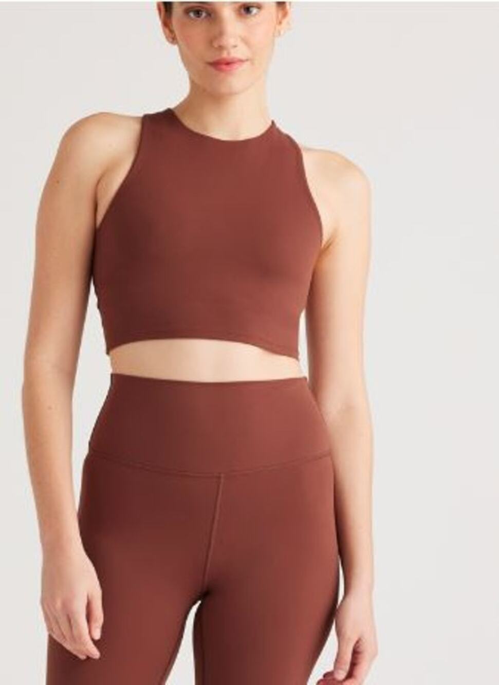 Quince Medium Ultra-Form High Neck Cropped Tank Redwood Brown Nylon Blend